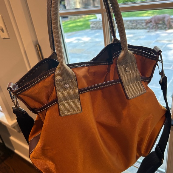 Lancel Paris Nylon bucket bag tote Orange with leather trim. W/ Shoulder strap - Picture 3 of 7